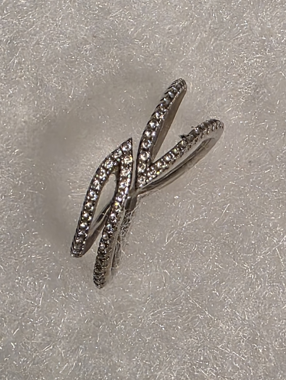 Silver Crisscross Pavé Ring - Sparkling White Crystal Accent